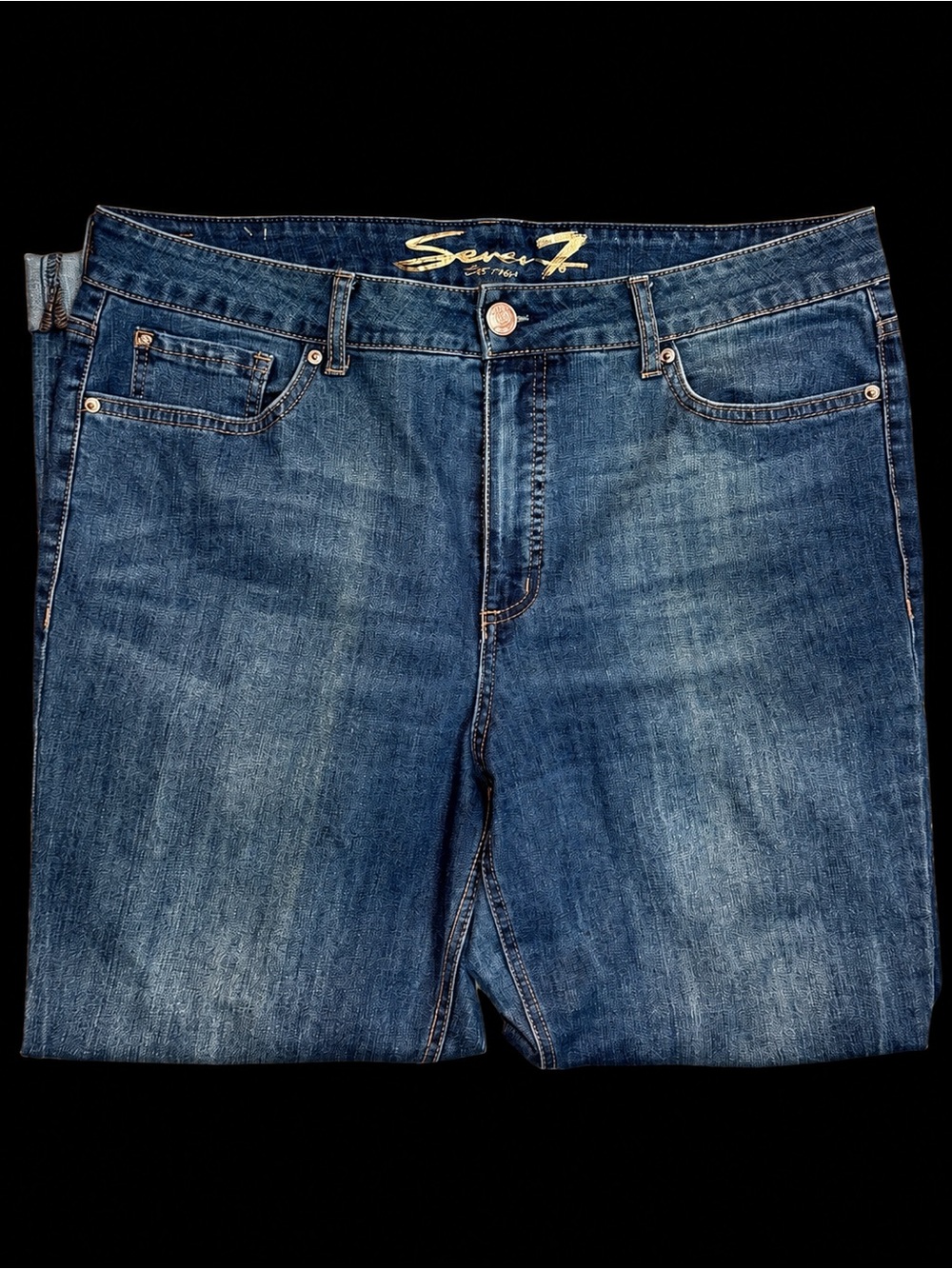 Seven7 Women’s Size 16 Dark Wash Cuffed Straight Leg Jeans Stretch Denim
